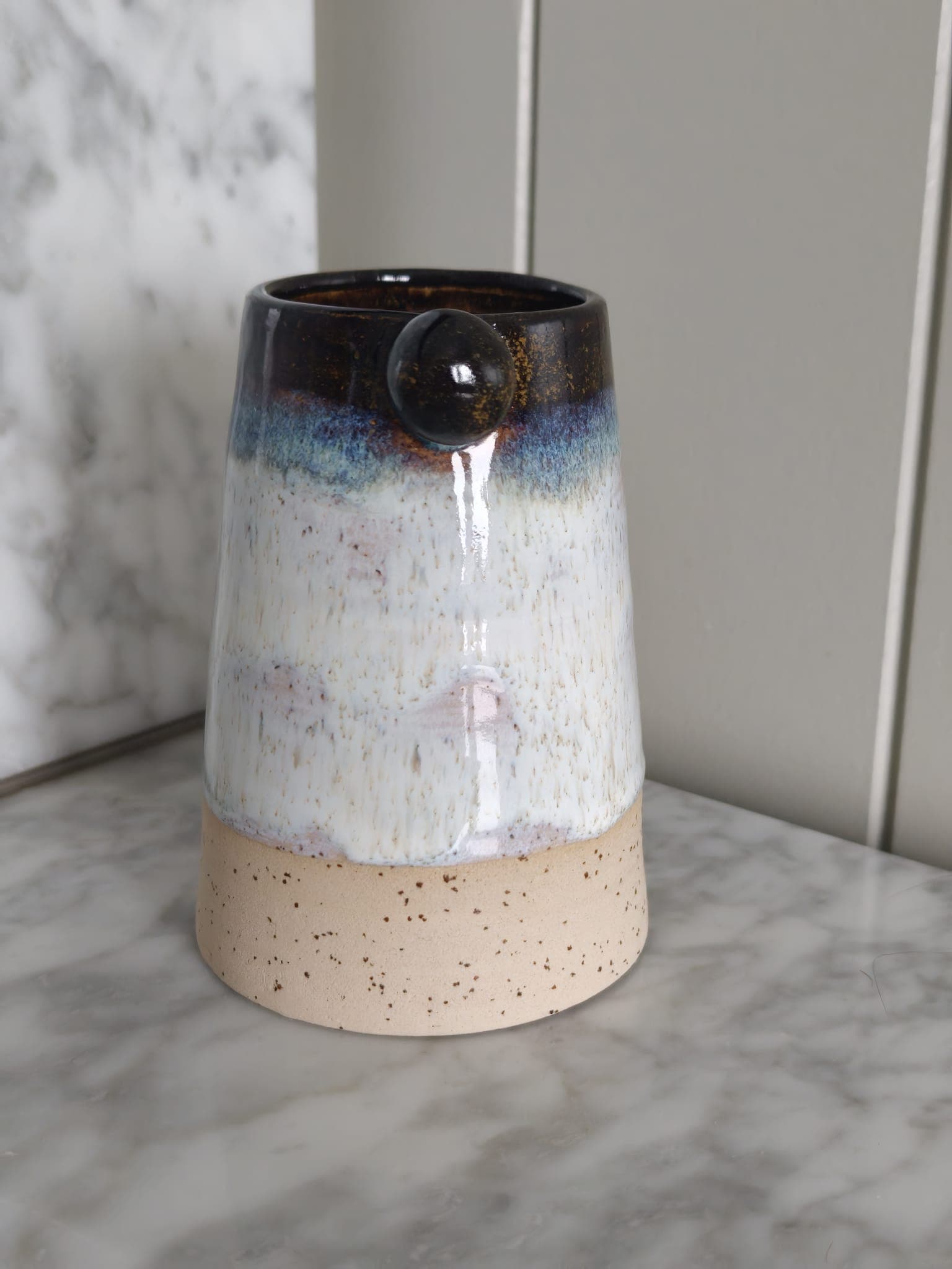 Ball-handled vase, dark shore glaze