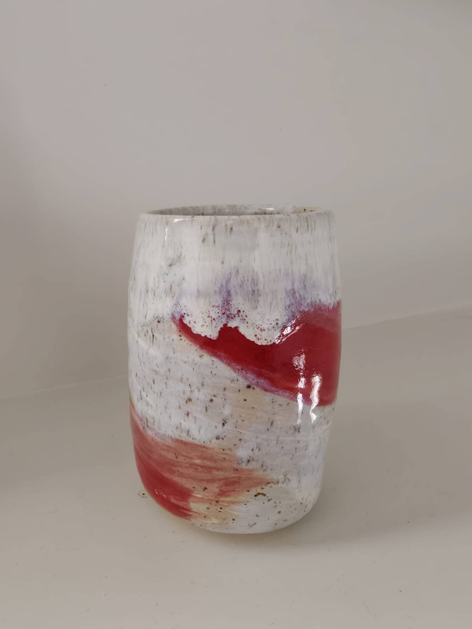 Cylinder vase, red blush glaze, view 2