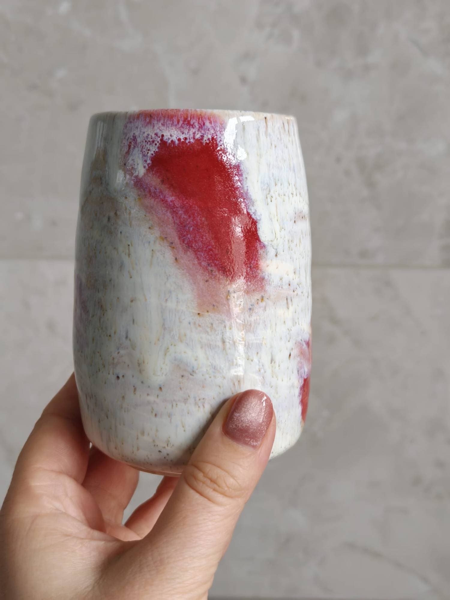 Cylinder vase, red blush glaze, view 3