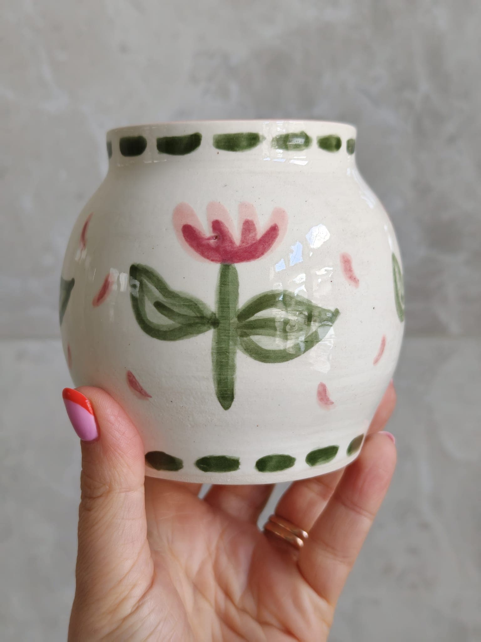 Folk tulip vase, pink & green