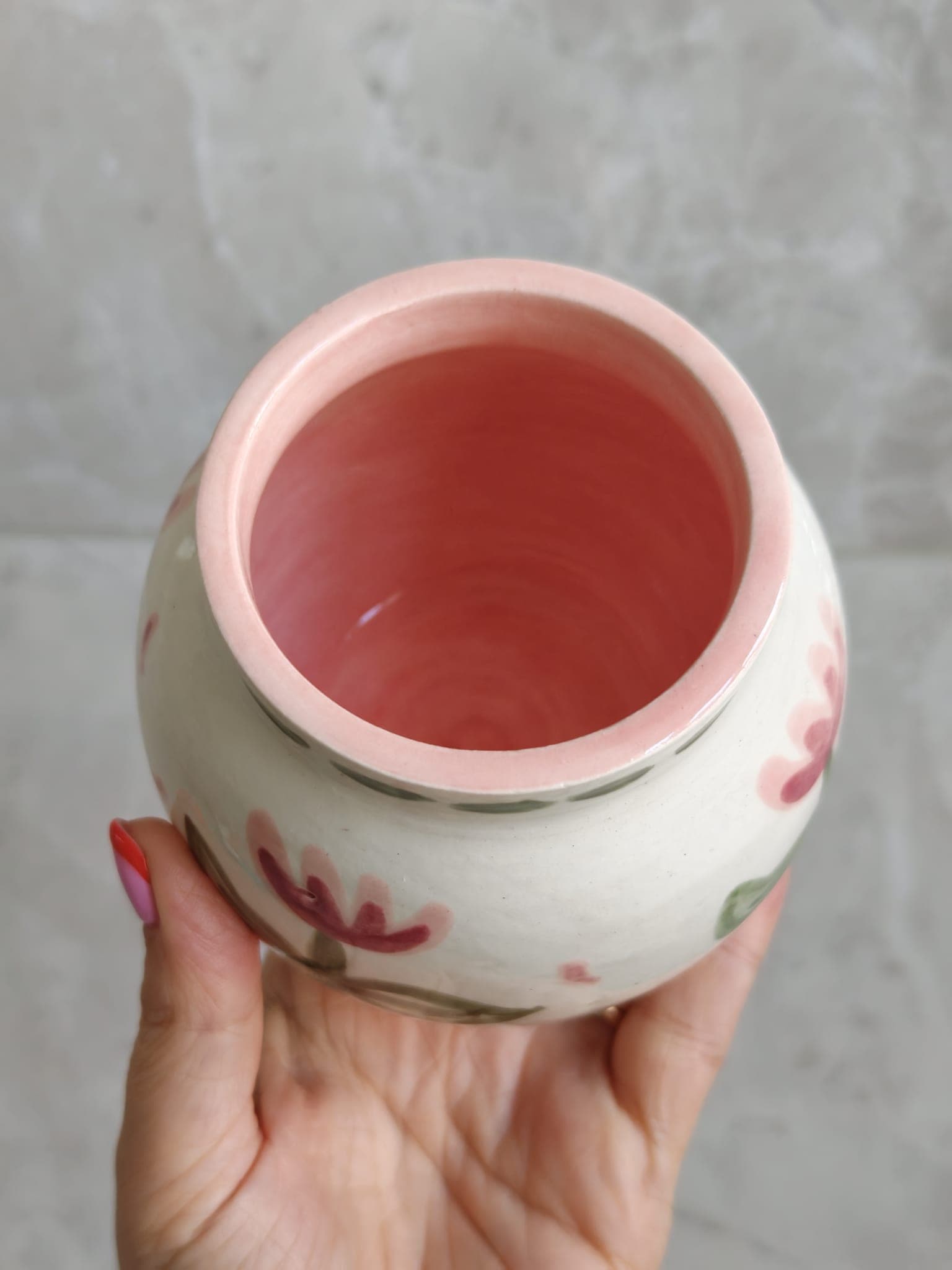 Folk tulip vase, pink & green, view 2