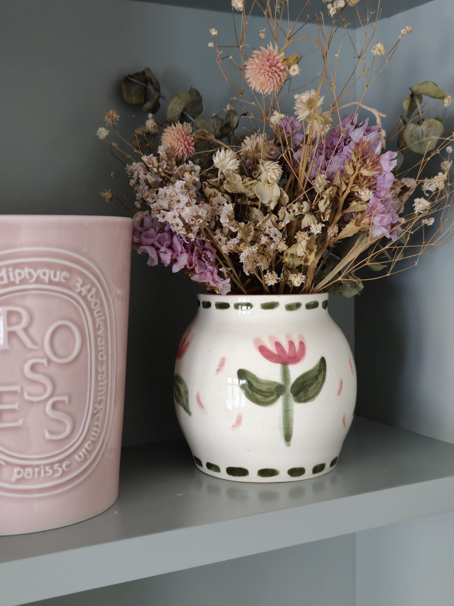 Folk tulip vase, pink & green, view 3