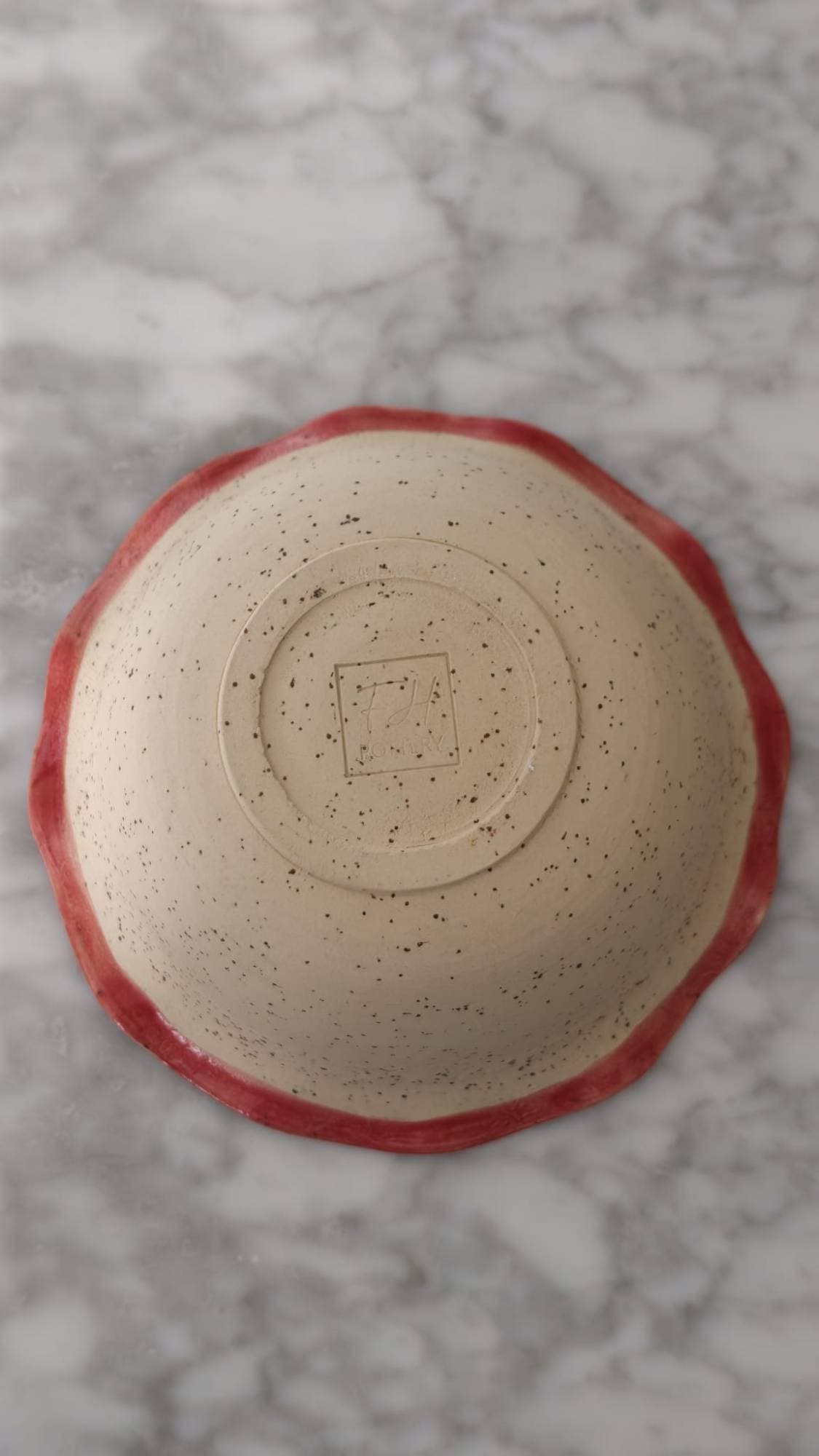 Frilled bowl, poppy-red rim, view 4