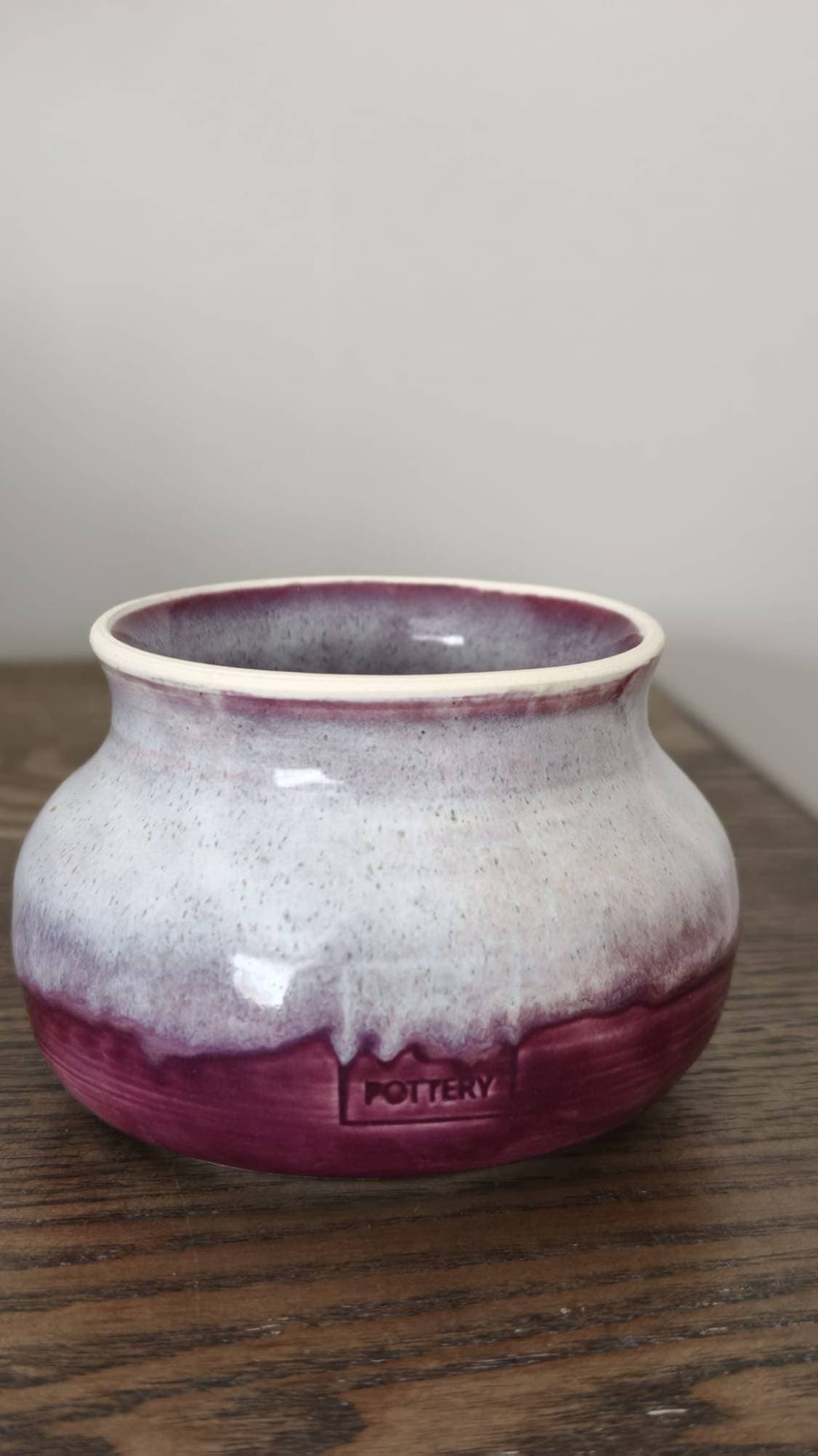 Round pot, mulberry drip glaze