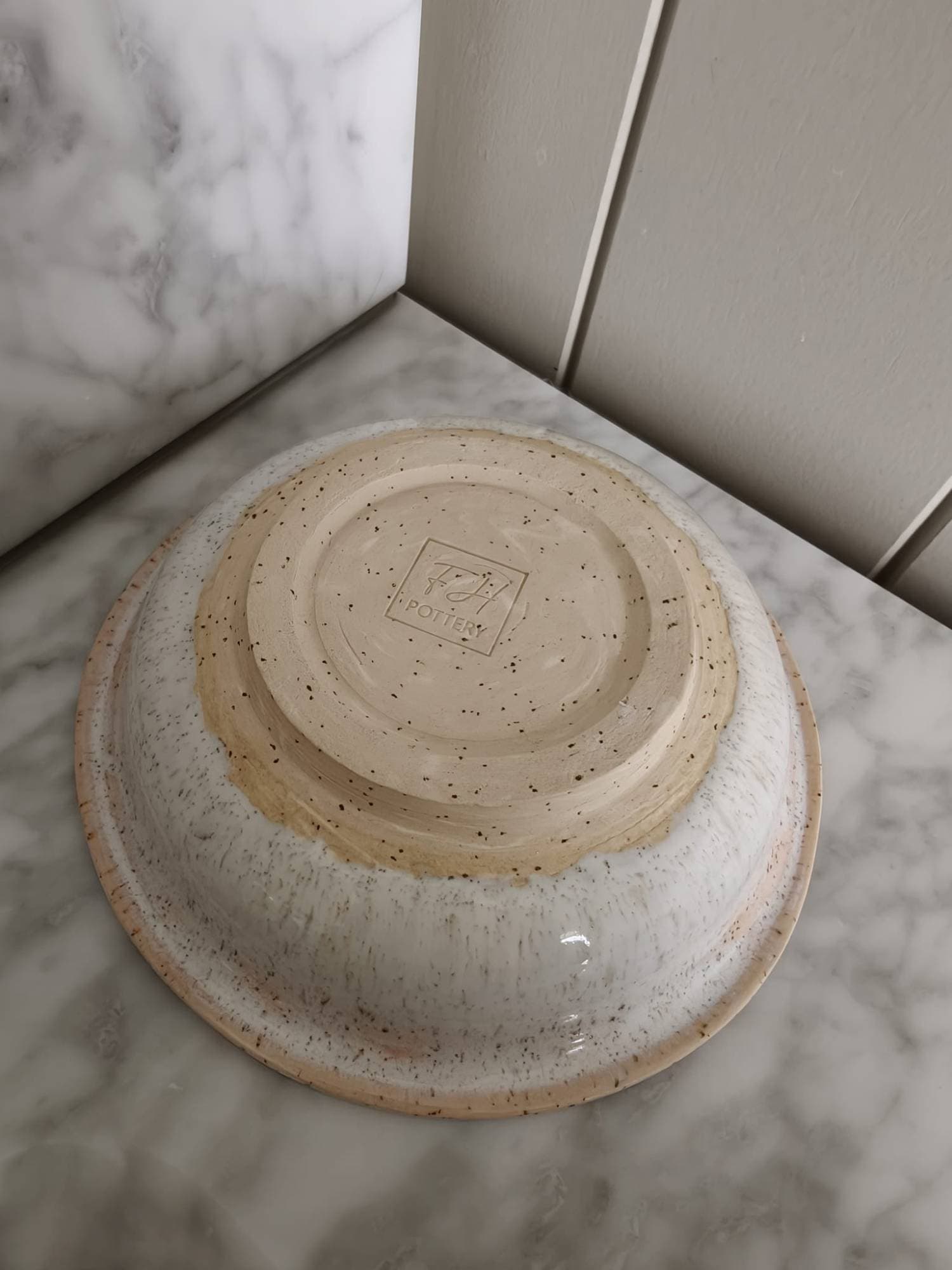Shallow bowl, pink rim, view 3