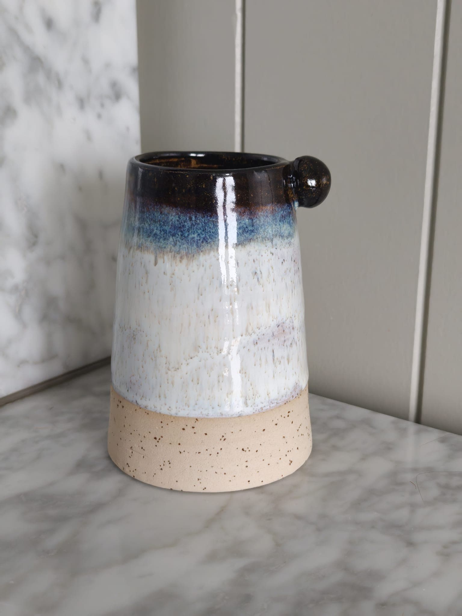 Ball-handled vase, dark shore glaze, view 2