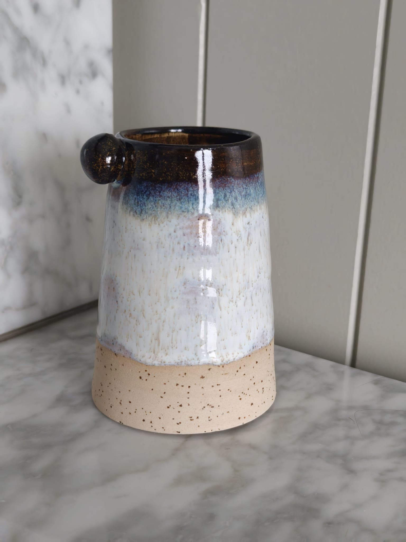 Ball-handled vase, dark shore glaze, view 3