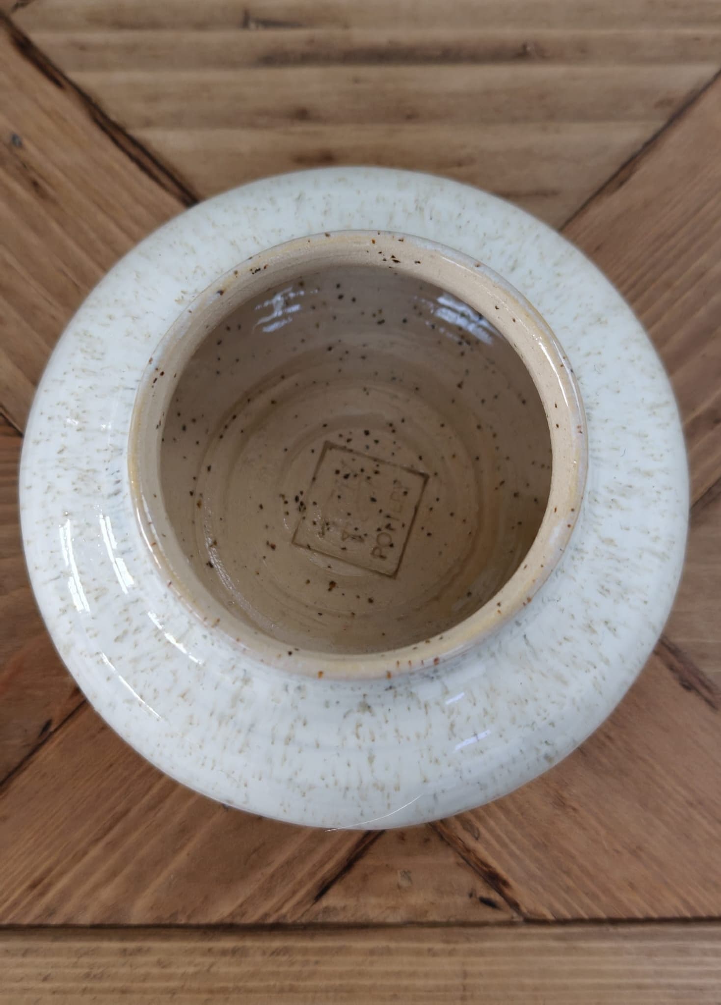 Bellied vessel, snow-dip glaze, view 2