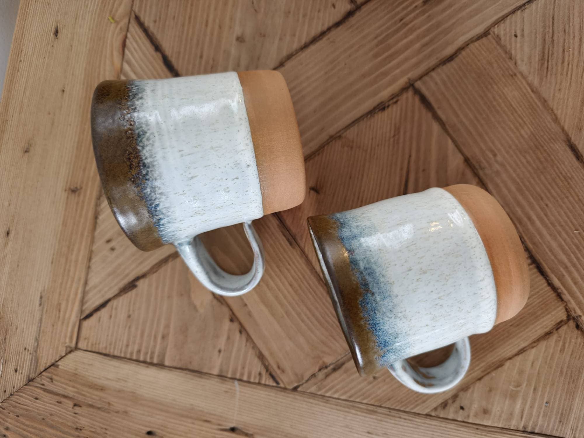 Pair of mugs, blue horizon glaze, view 3