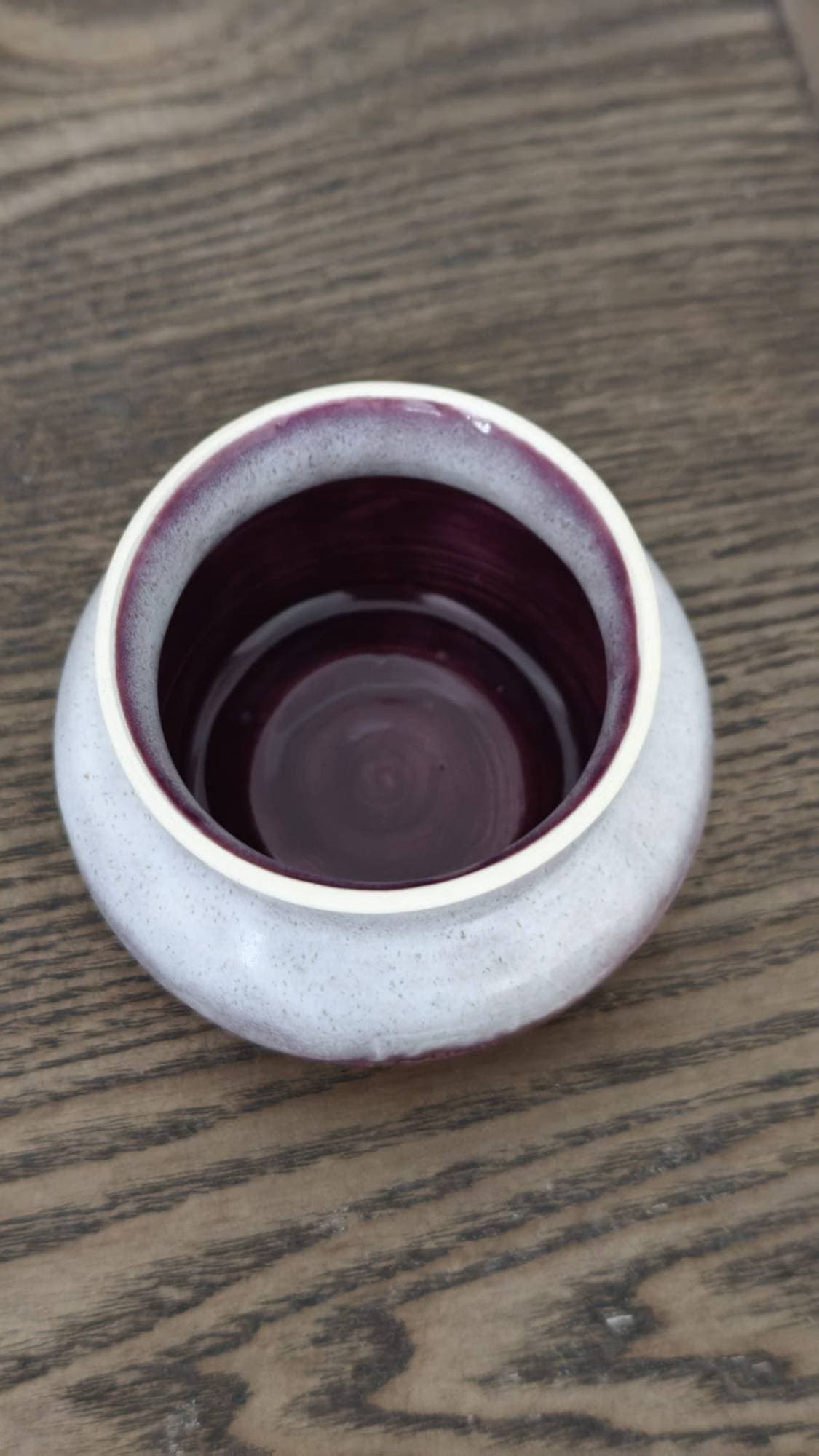 Round pot, mulberry drip glaze, view 2