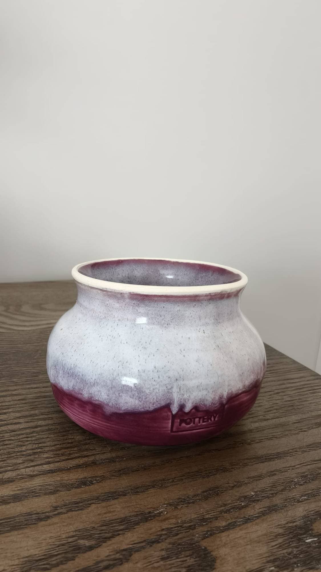 Round pot, mulberry drip glaze, view 3